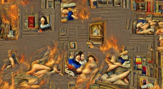 Renaissance Woman Defiant Amidst Inferno