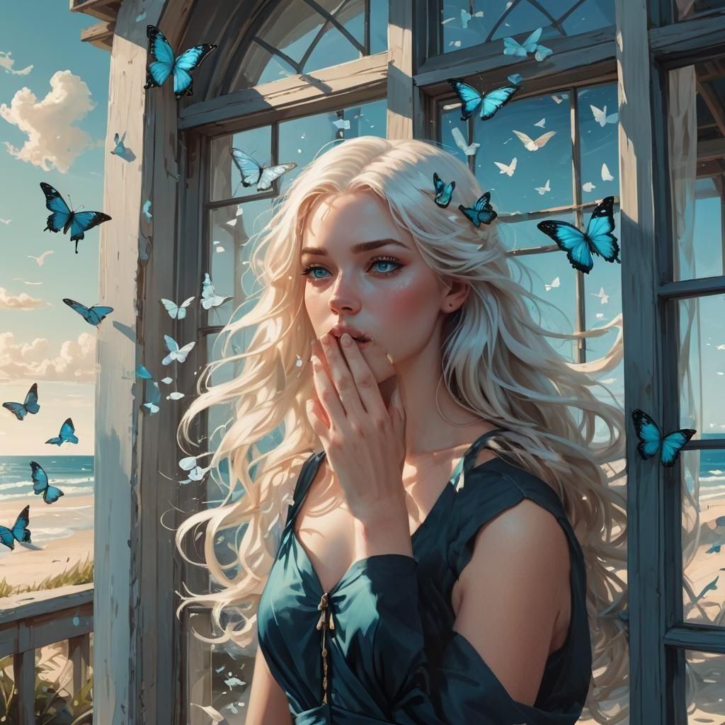 Fantasy Beach House Portrait of French Girl