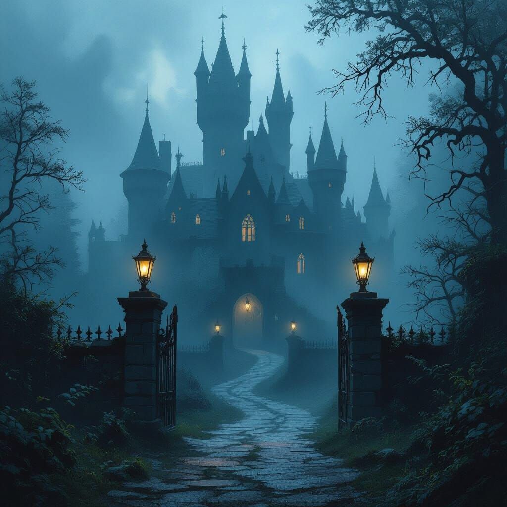 Majestic Dark Castle in Eerie Light
