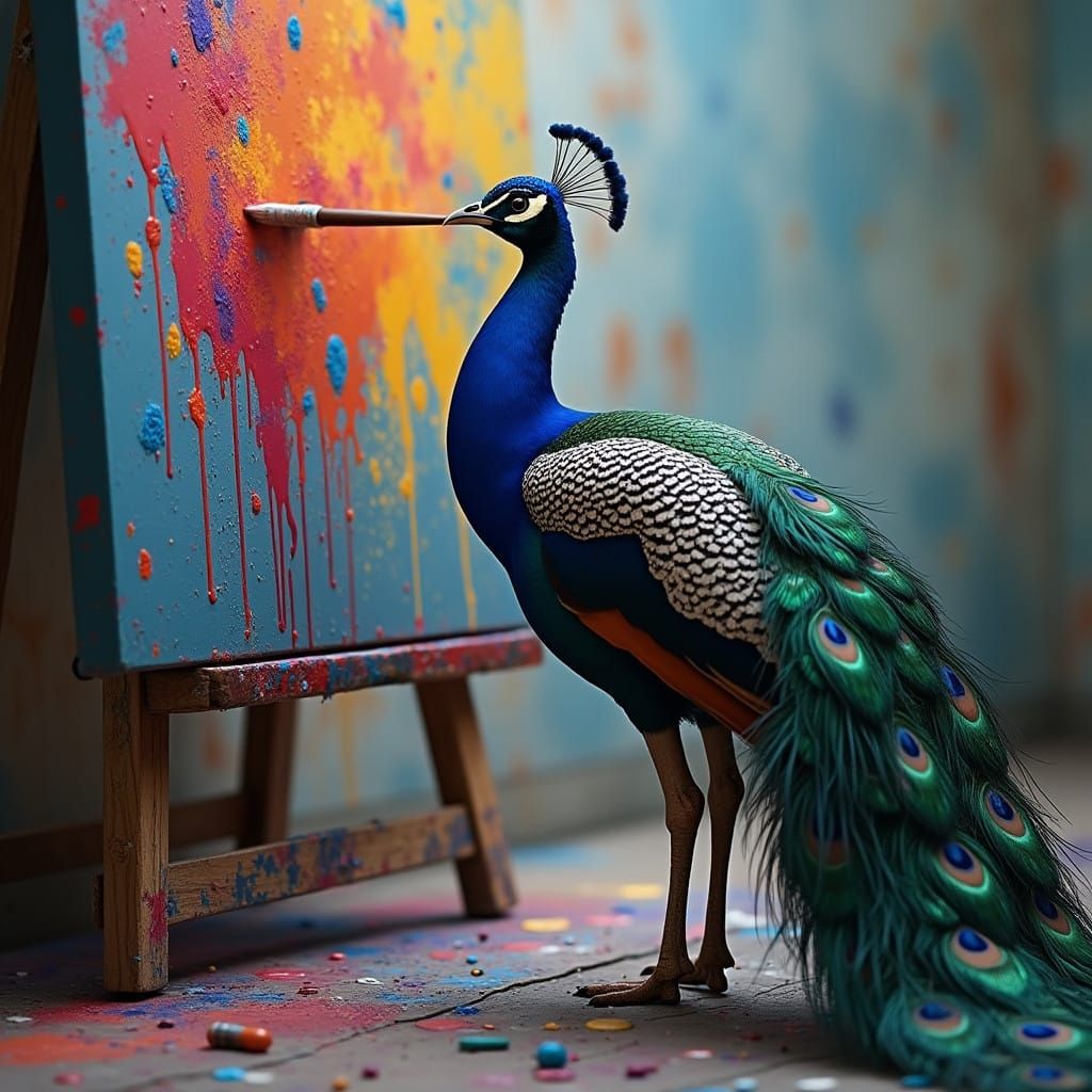 Vibrant Peacock Creates Pollock-esque Masterpiece