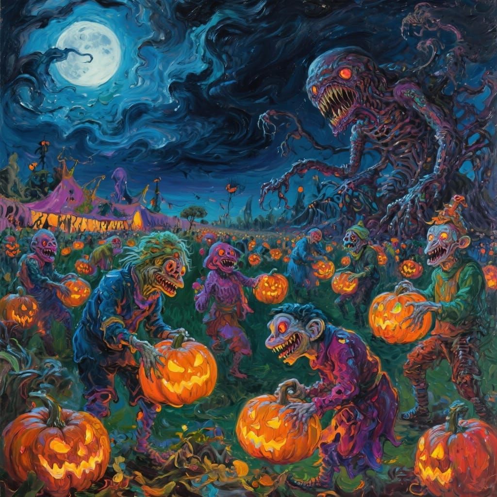 Nightmare Harvest Festival Surrealist Oil Painting