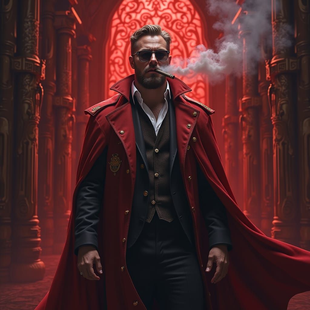 Smoking Ape in Regal, Detailed Matte Painting