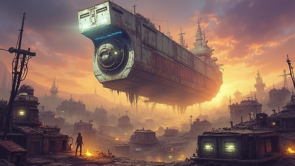 Futuristic Cargo Ship Invades Decaying Alien Town