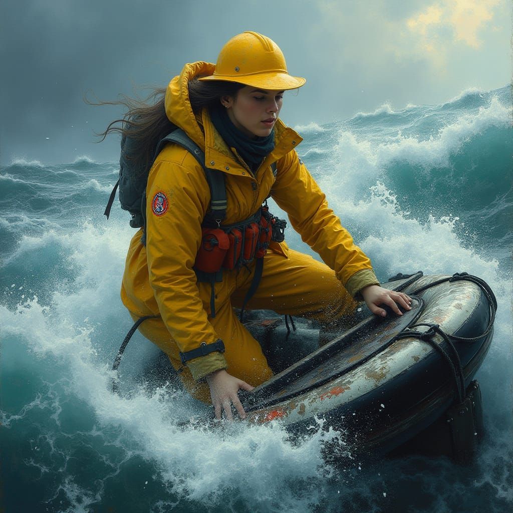 Midshipman Navigating Stormy Seas, Dramatic Maritime Art