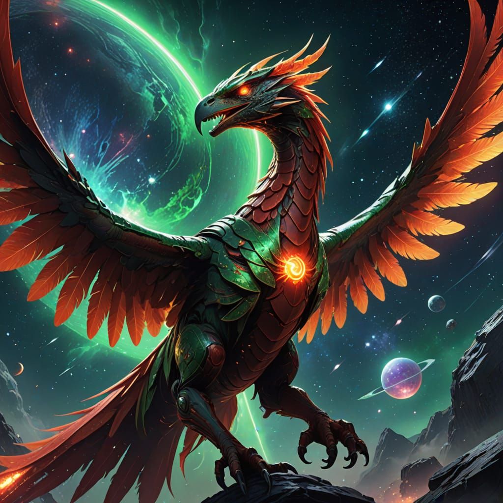 Surreal Cosmic Bird Embarks on Celestial Journey in Vibrant ...