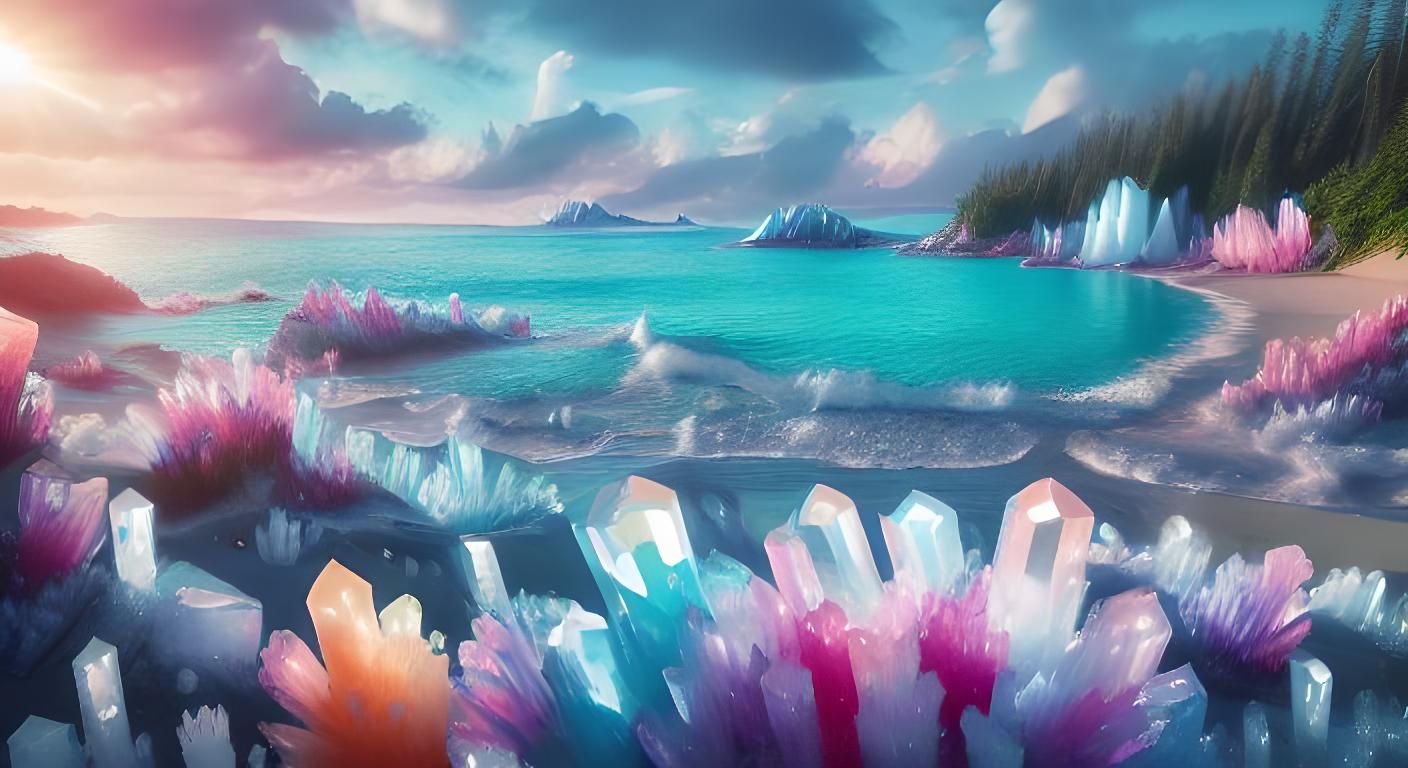 Hyperdetailed Flower on Beach with Crystalline Accents
