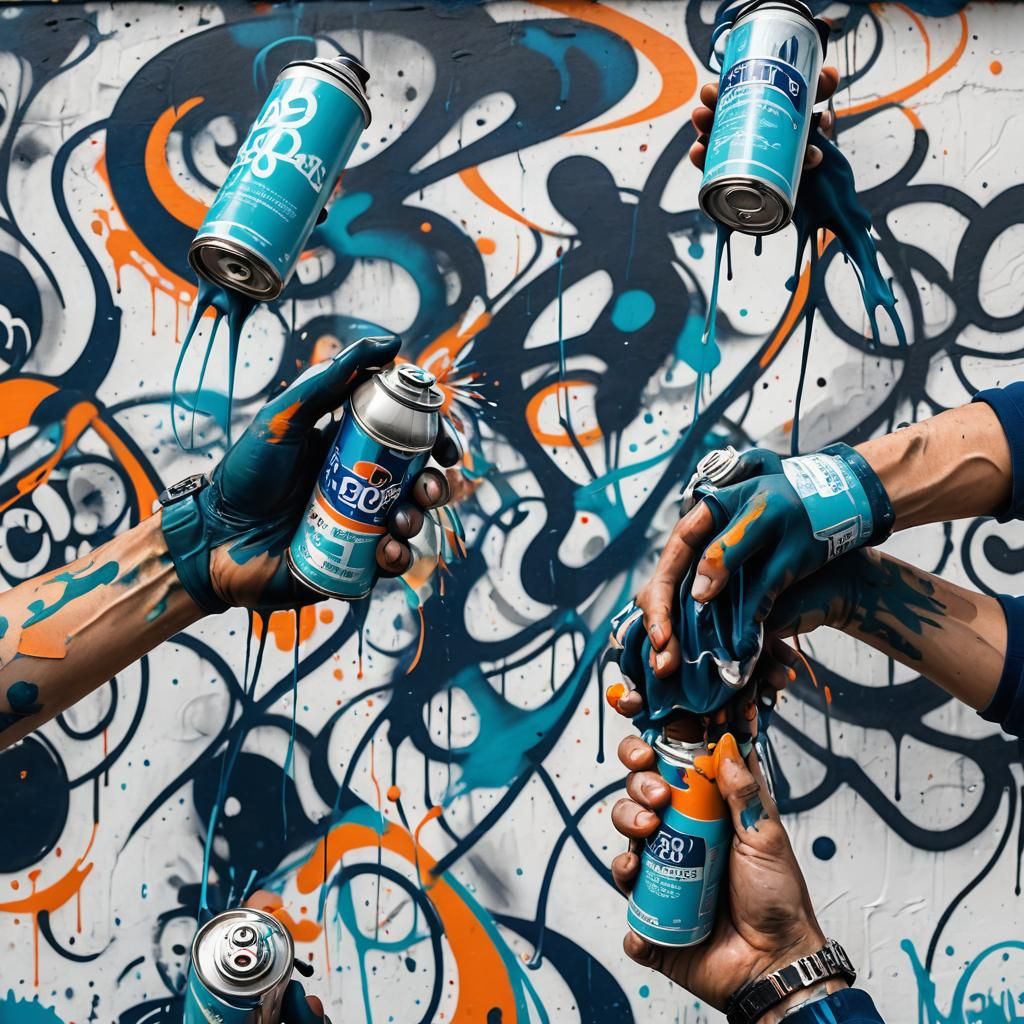 Vibrant Abstract Graffiti Art with Bold Blue Text