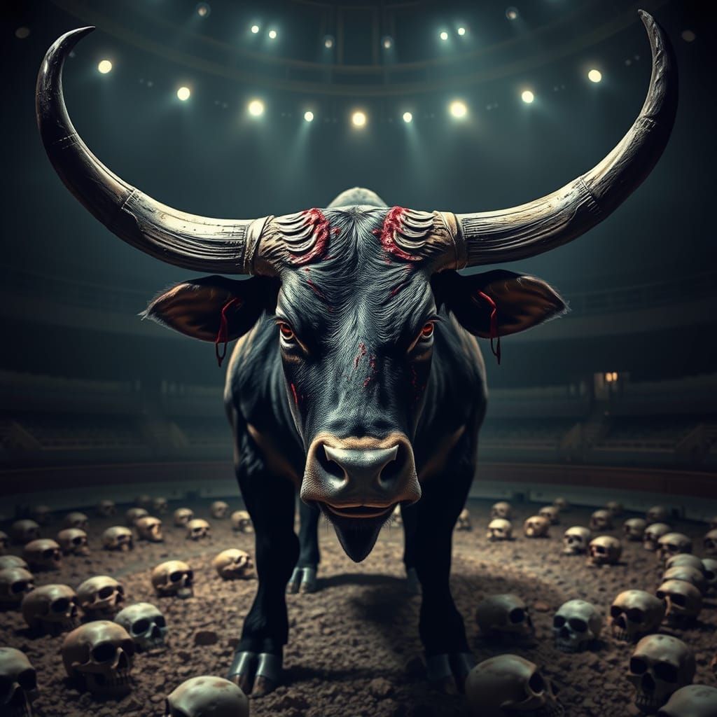 Menacing Bull in Dark Arena, McQueen Style