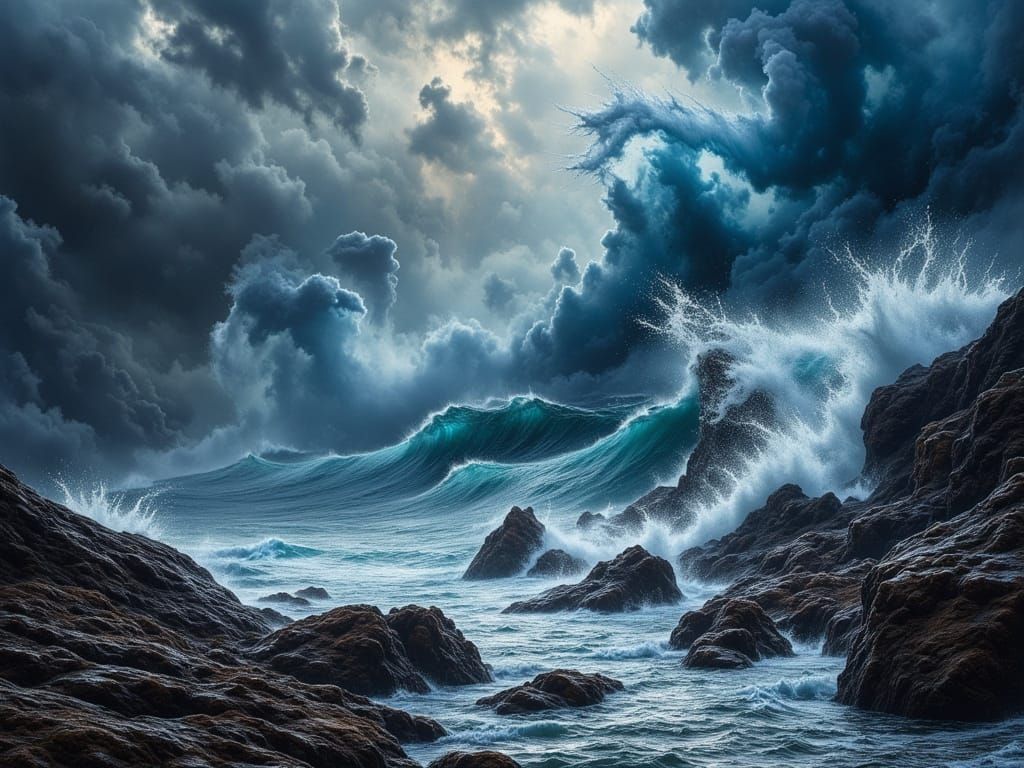 Dramatic Stormy Coastline with Crashing Waves