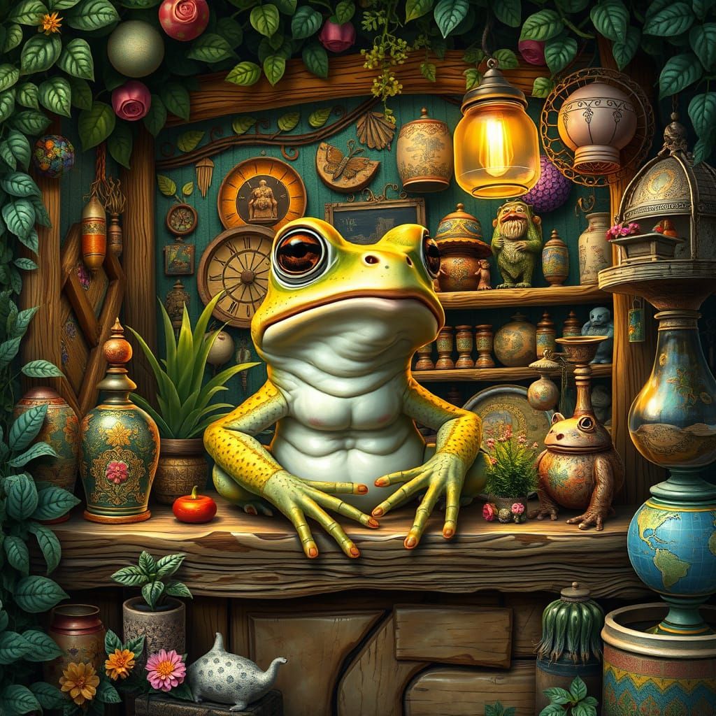 Whimsical Toad Merchant in a Lush Market Setting