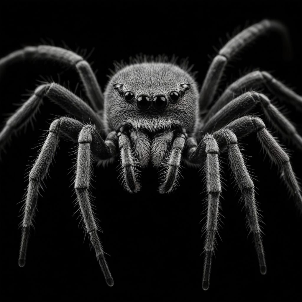 Cordyceps Virus-Infected Tarantula Spider in Dark, Forebodin...