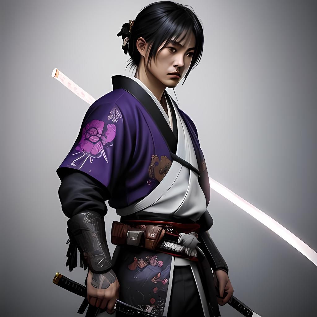 Futuristic Samurai in Anime Style with Katana