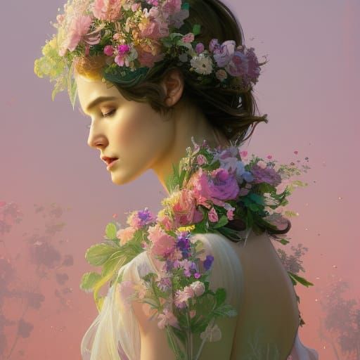 Model in Flower Dress, Hyperdetailed Portrait