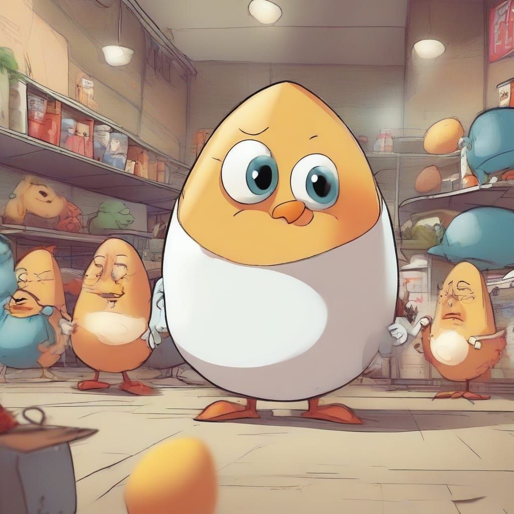 Humorous Cartoon of Angry Egg-Heads in Line