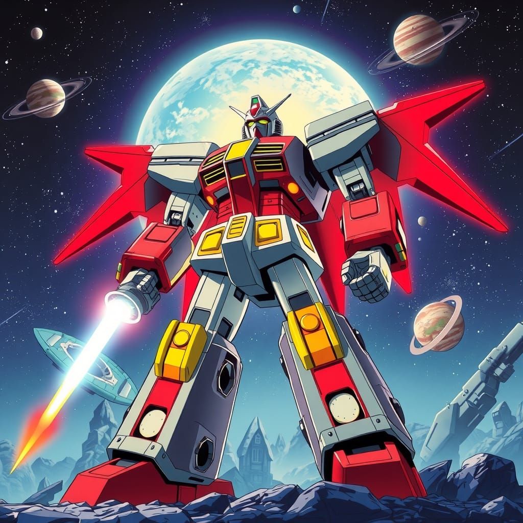 Retro Anime Robot in Deep Space: 1970s Style