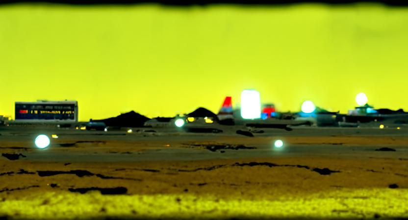 Futuristic Airport on the Moon with City Lights