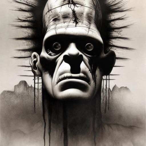 Grim Frankenstein's Monster in Black and White