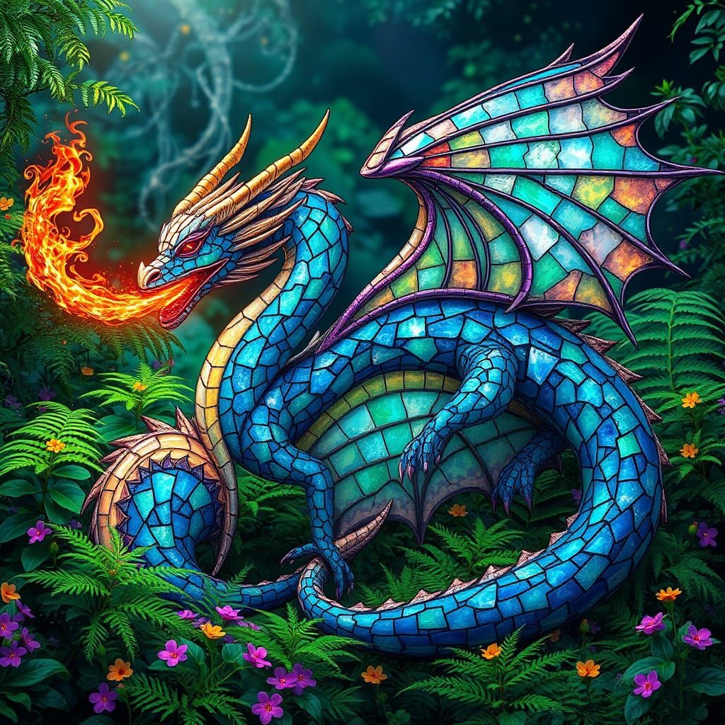 Ethereal Dragon in Shimmering Stained-Glass