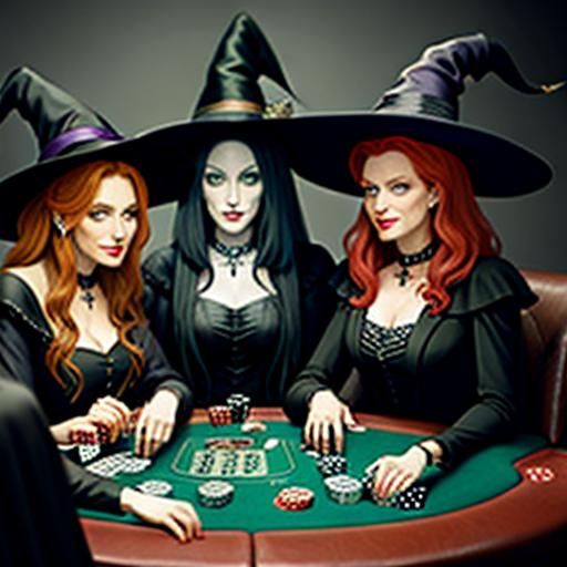 Witches Playing Poker in a Mysterious Setting