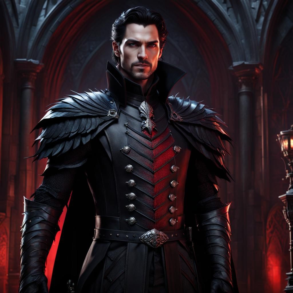 Handsome Vampire in Raven Armor, Gothic Art