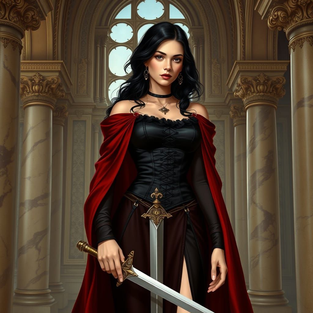 Medieval Woman with Sword in Renaissance Style