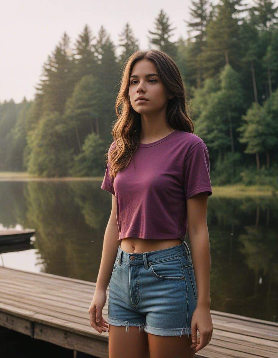 Moody Teen Girl on Weathered Dock in Woods