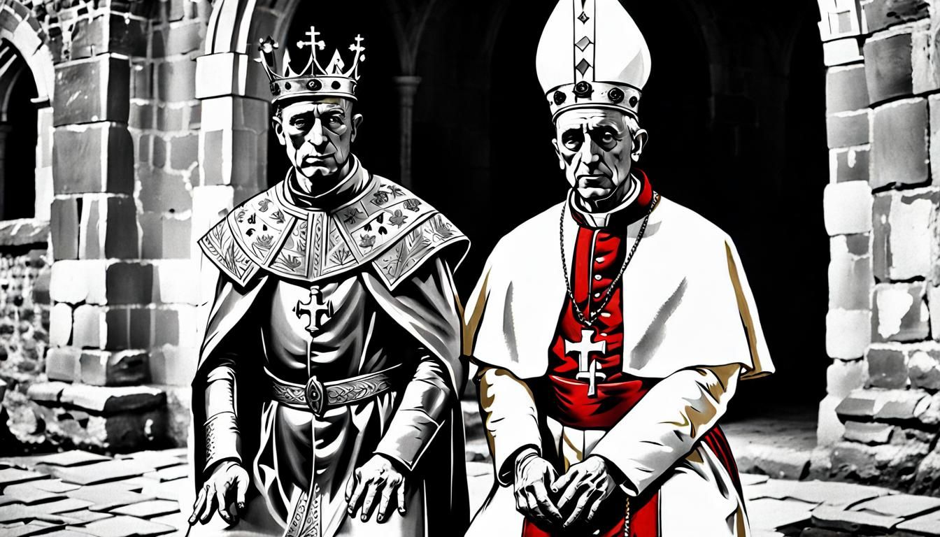 Medieval King Kneels Before Pope: Vintage Photograph