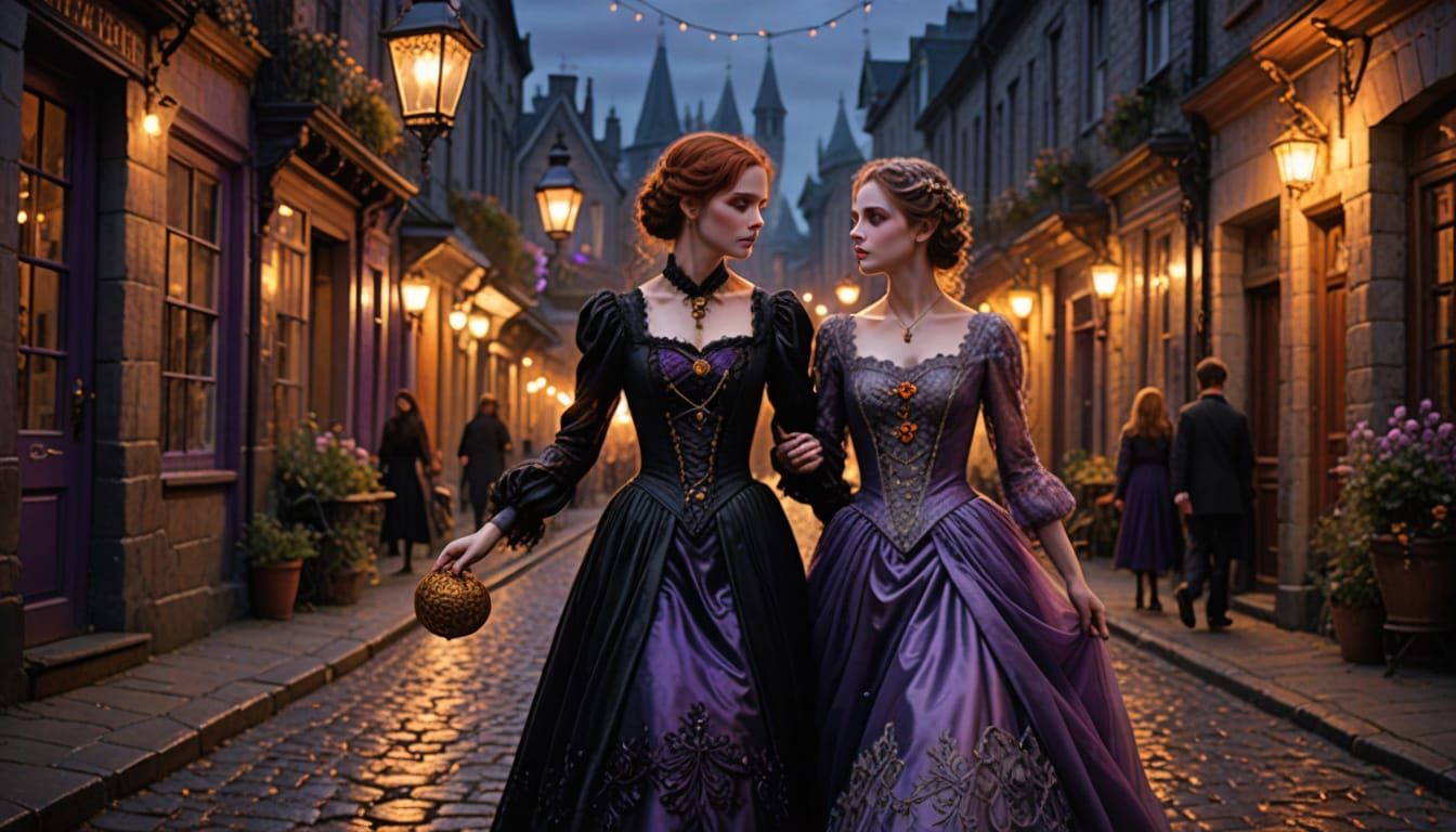 Lesbian Couple Waltzing in Gothic Victorian Town