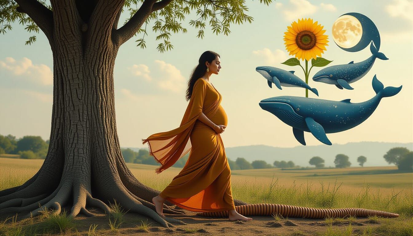 Woman Embraces Nature in Bio Art Collage