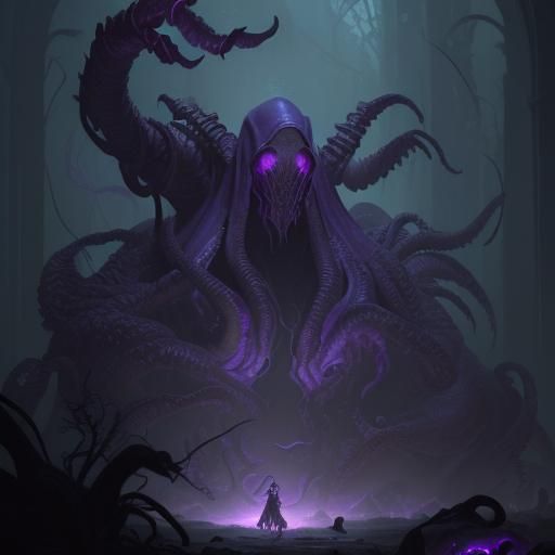 Detailed Mind Flayer in Dark Fantasy Style