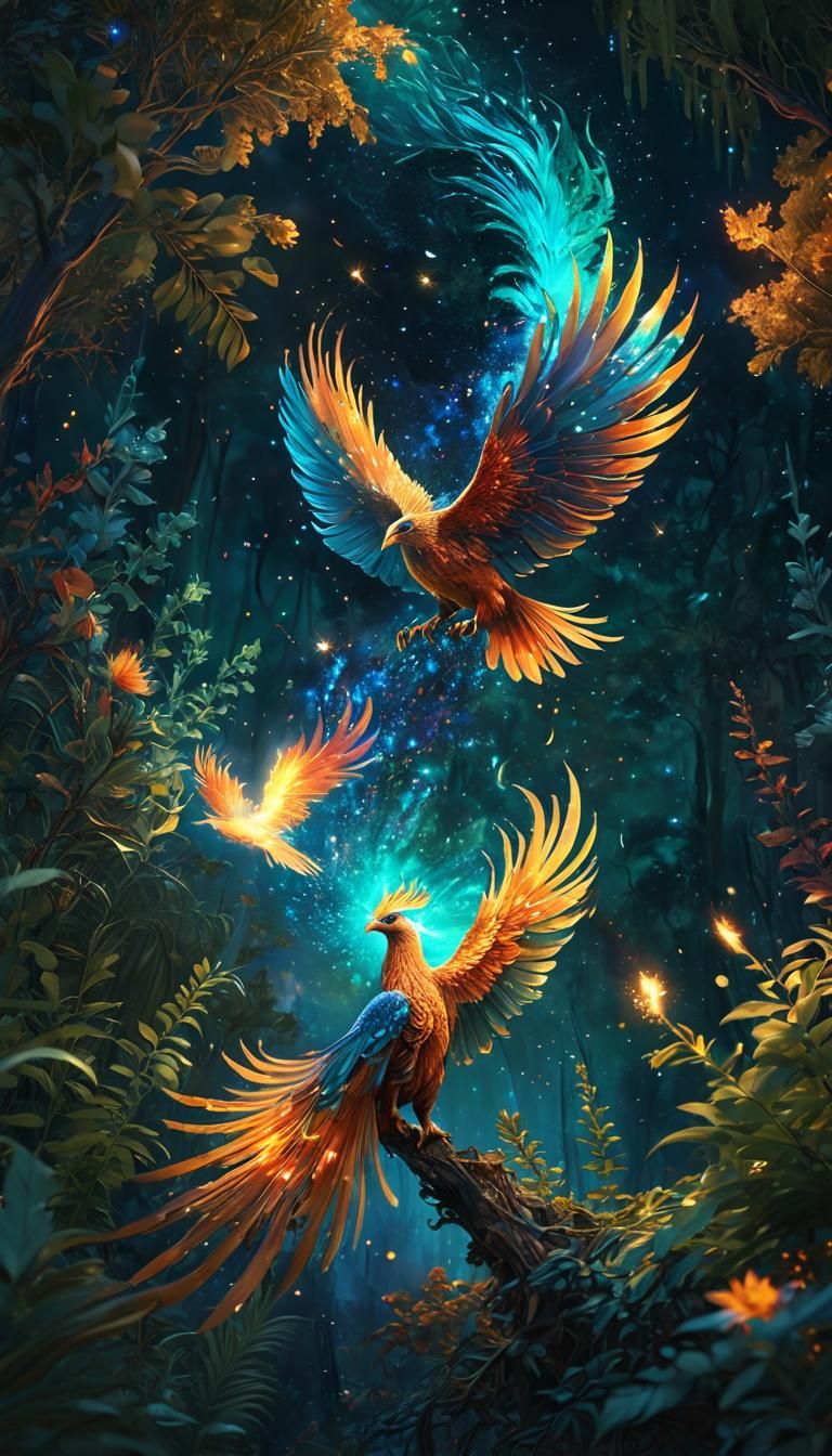 Phoenix Rising in Starry Night: Concept Art