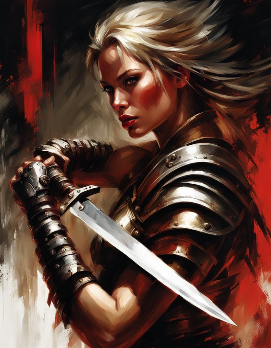 Female Warrior with Knife, Dark Fantasy Art