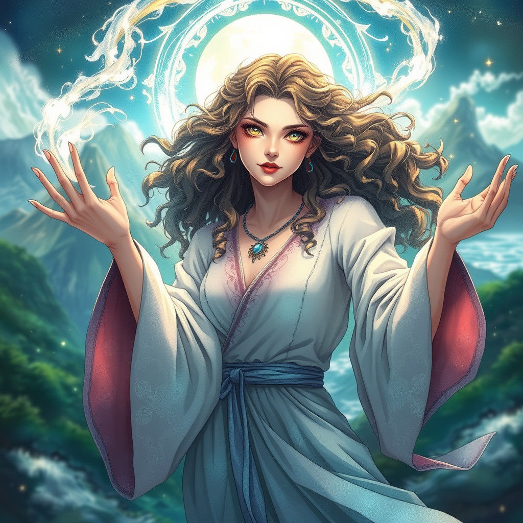 Mystical Woman Bends Reality in Anime Style
