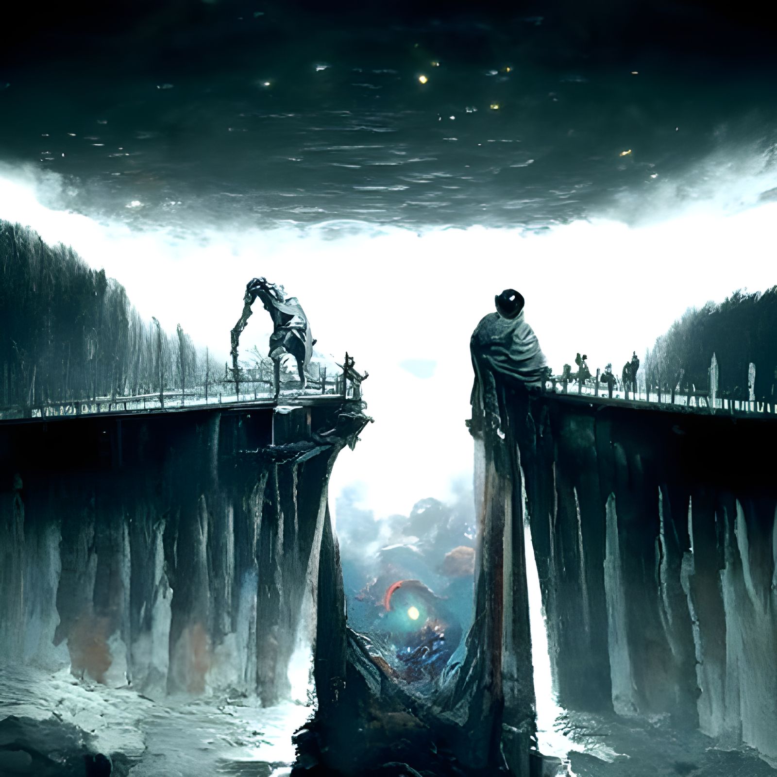 Bridge to the Abyss: A Dramatic Horror Scene