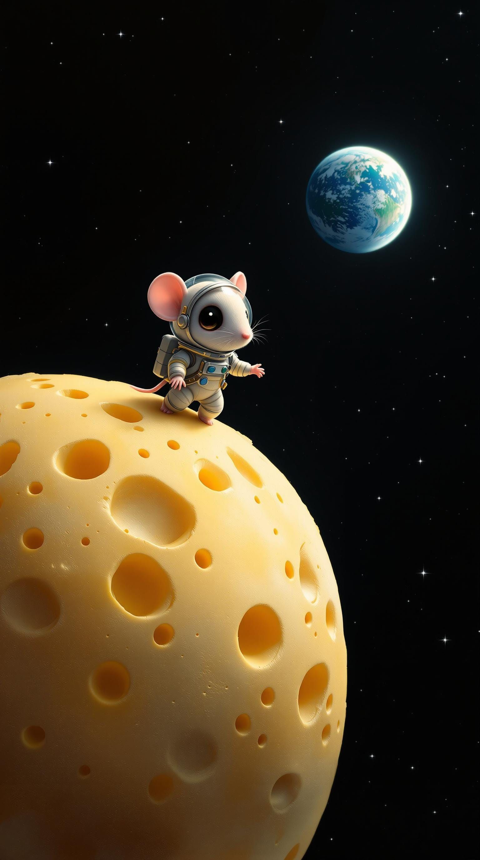 Moonlit Mouse Contemplates Lunar Cheese
