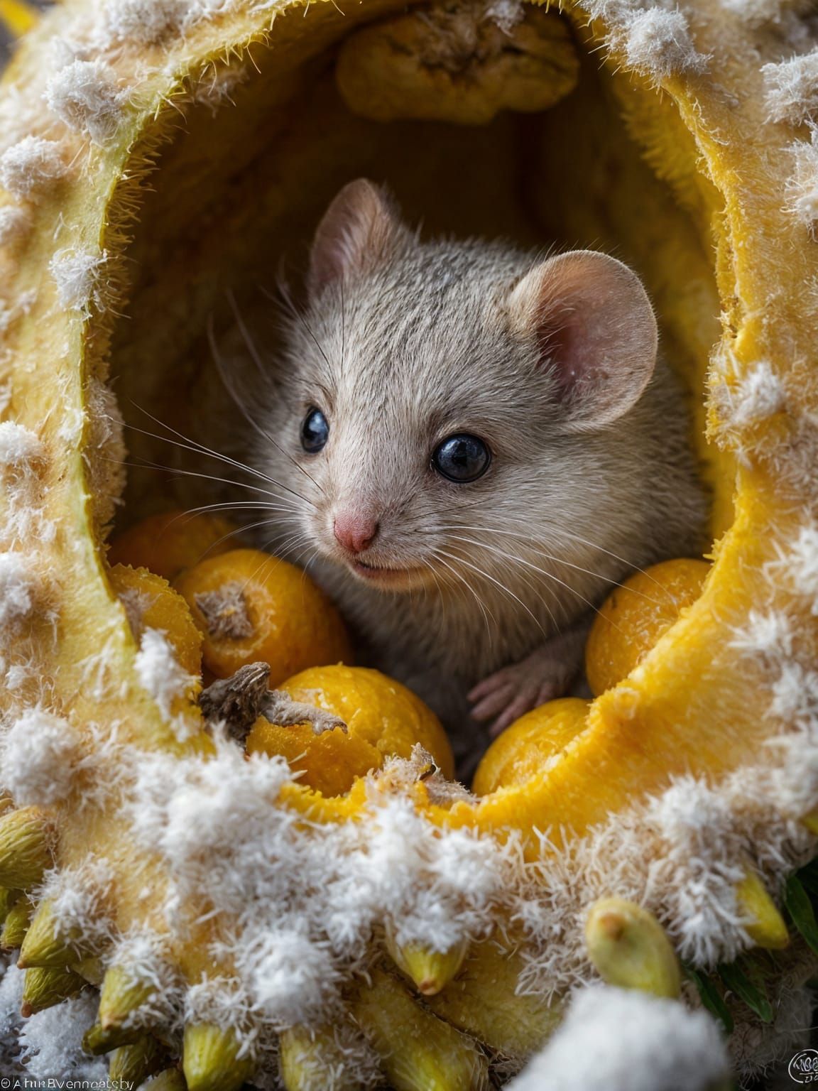 Cute Chibi Mouse Hides Inside a Durian