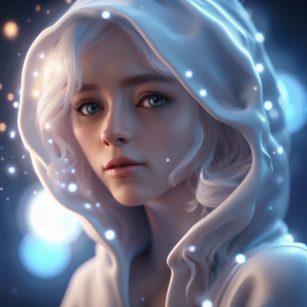 Friendly Ghost with Bokeh Moon in 3D Cinematic Style
