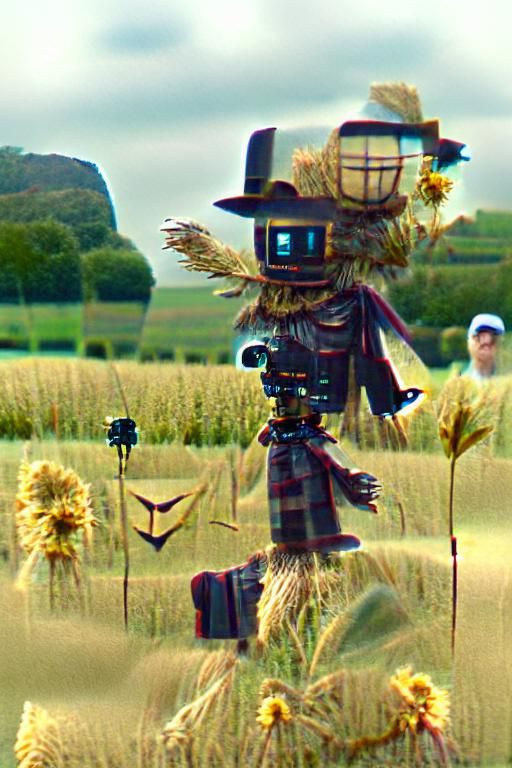 Cinematic Scarecrow in Prairie Field