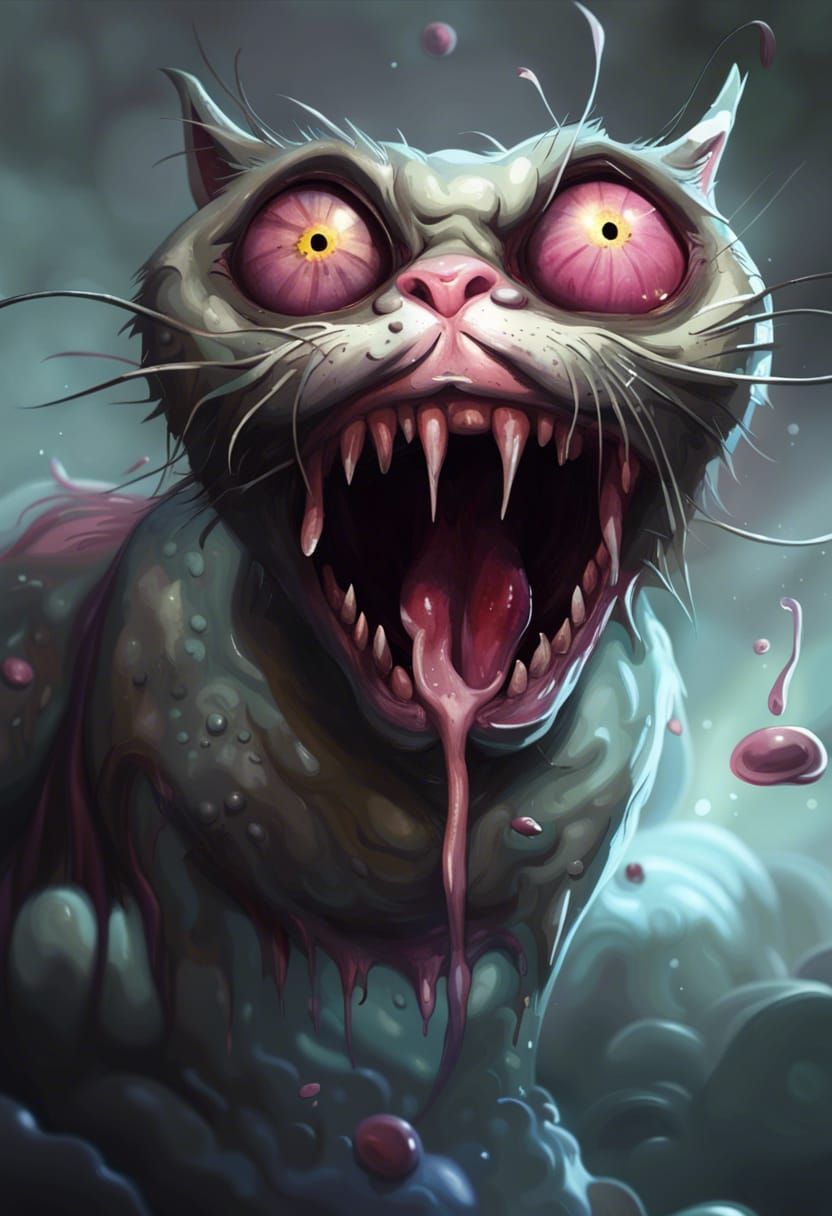 Hideous Ugly Kitty with Googly Eyes in Hyperrealism