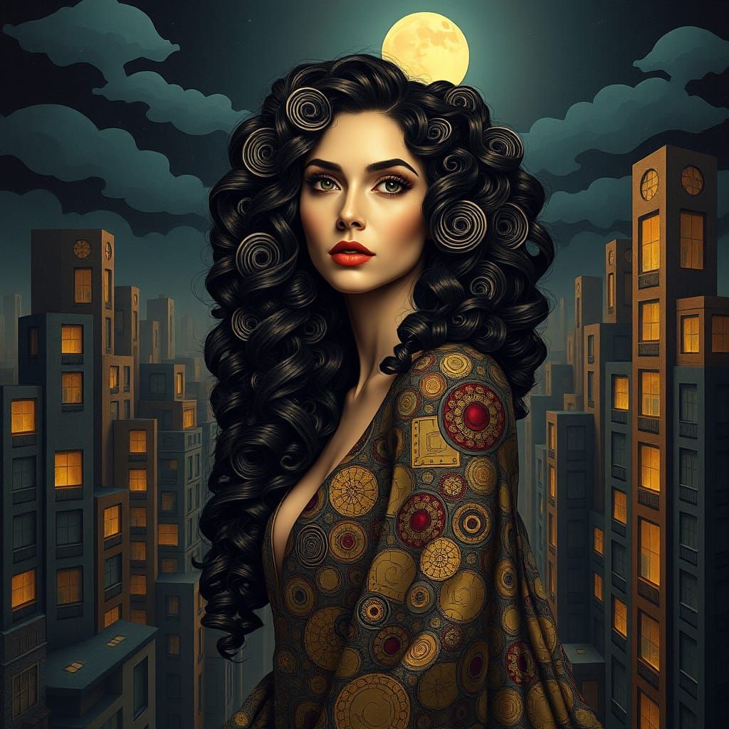 Ethereal City Goddess in Art Nouveau Splendor