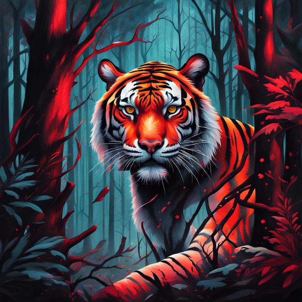 Tiger in Nocturnal Forest: Graffiti Art Style