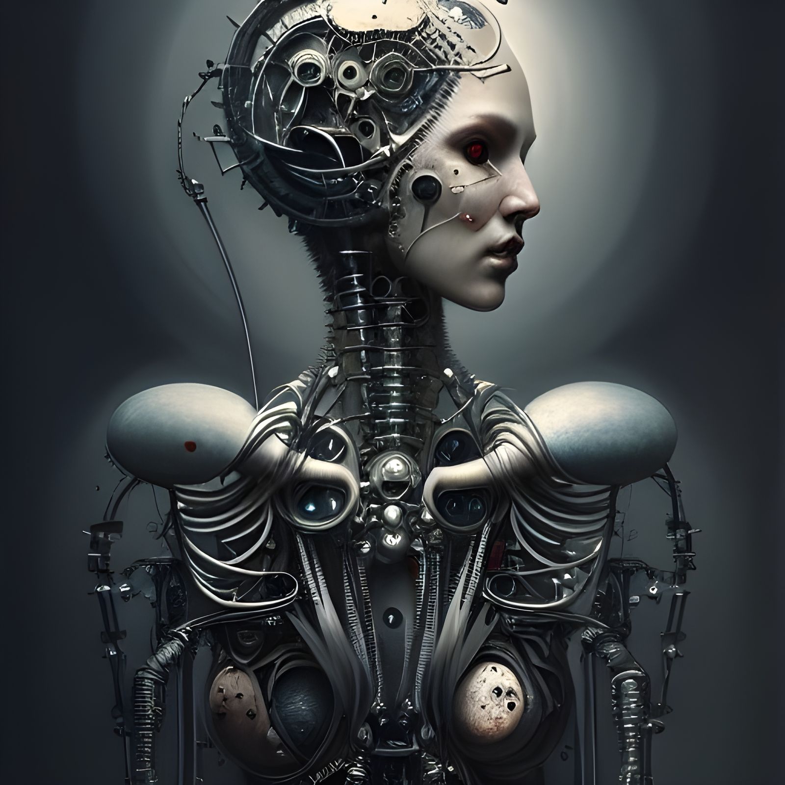 Biomechanical Goddess: Detailed Digital Illustration
