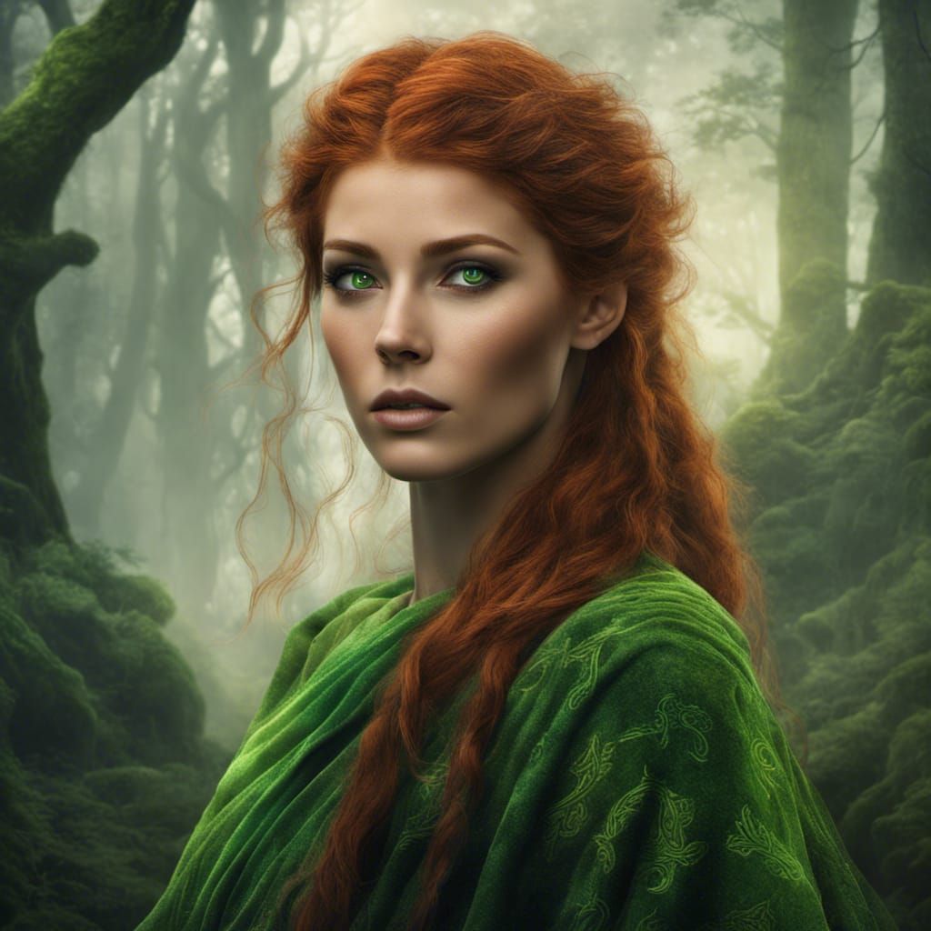 Auburn Haired Woman in Celtic Forest, Matte Painting