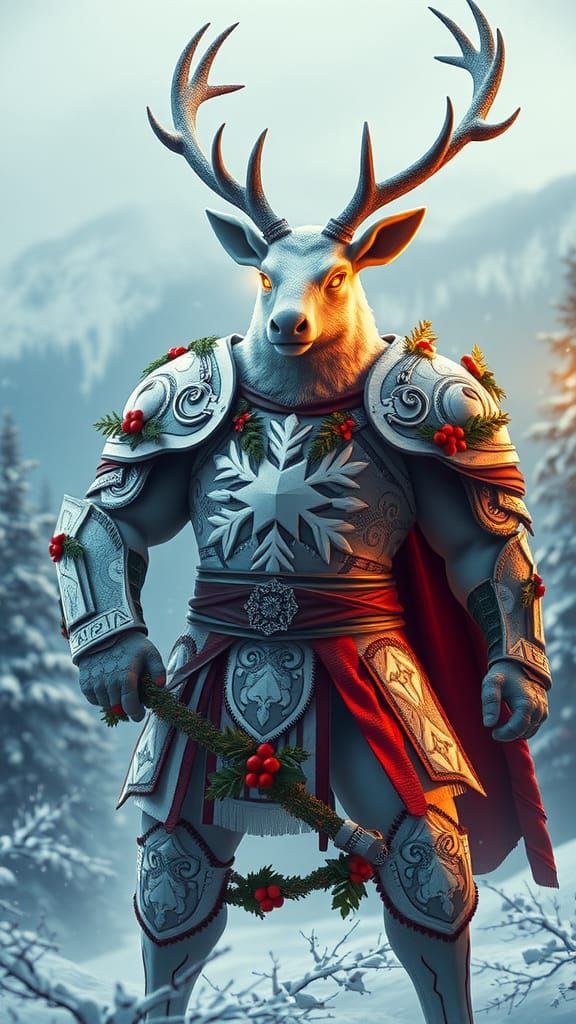 Reindeer Gladiator in Snow-White Armor