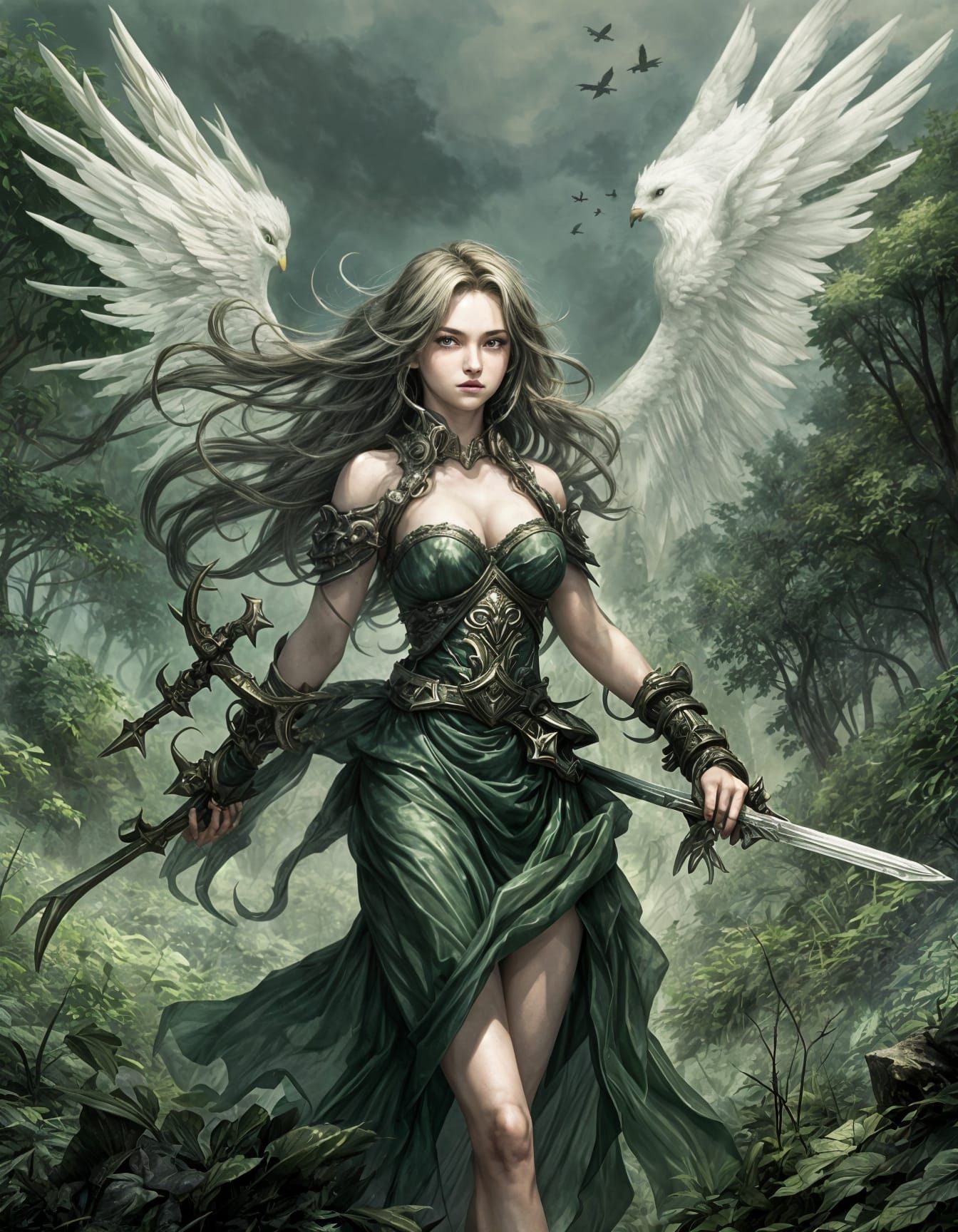 Dark Green Angel Battle Stance in Wasteland