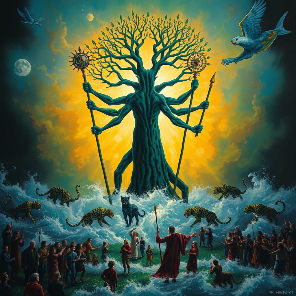 Leopard Shaman in Flood: Dreamlike Color Field Art