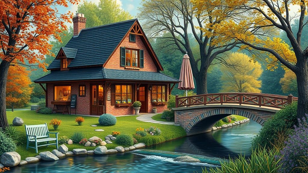 Cozy Guesthouse Landscape in Post-Impressionist Style