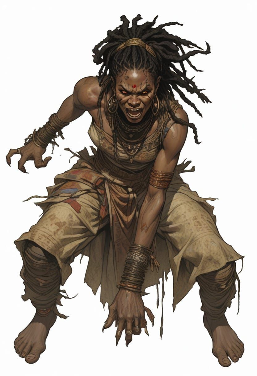 Feral African Warrior Woman in Heroic Fantasy Style