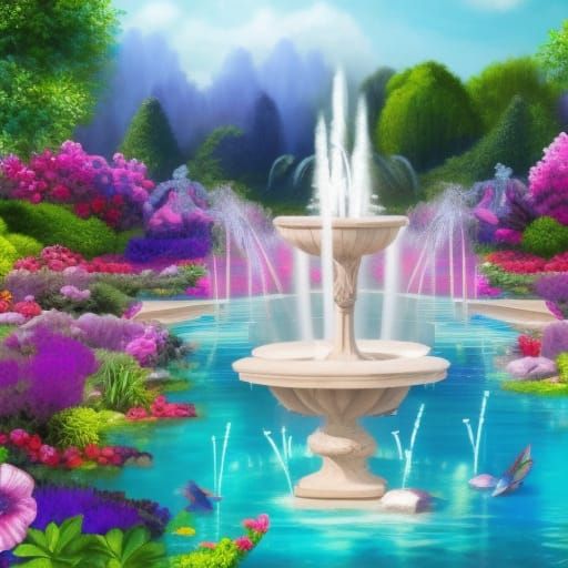 Majestic Fountain in a Beautiful Garden