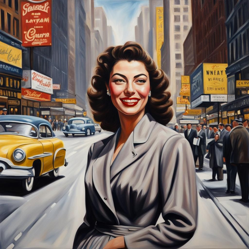 Ava Gardner in 1950s New York: Photorealistic Oil Painting